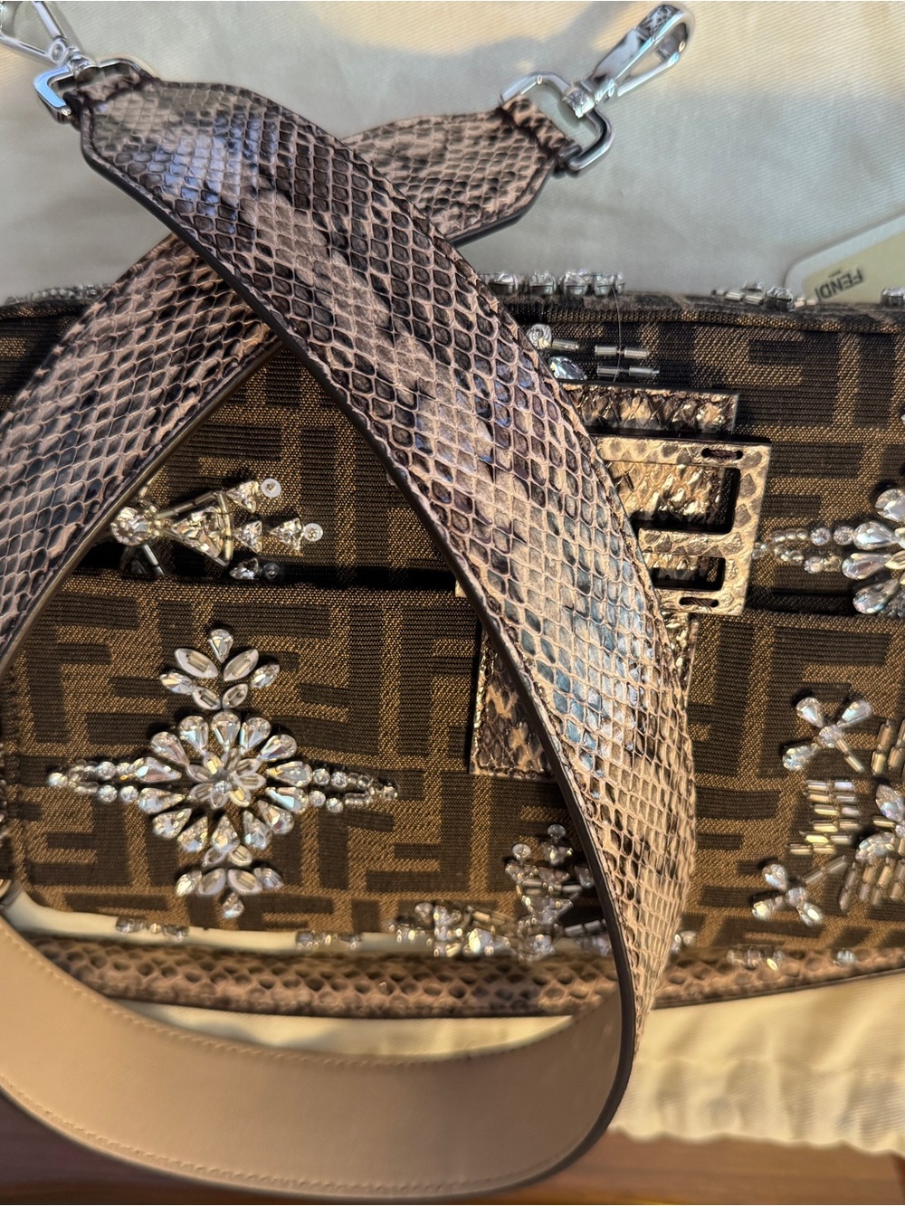 Special edition one of a kind Fendi baguette crystal embellishment snake skin - Picture 5 of 12